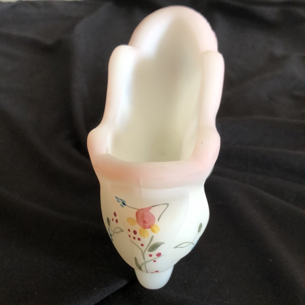 Fenton White Satin w/ pink . Hand Painted Shoe, Boot , Slipper with Flowers . - Picture 4 of 6